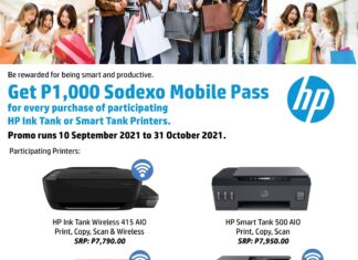 Get Sodexo Mobile passes worth P1,000 for every HP Ink Tank or Smart printer purchase until October 31, 2021